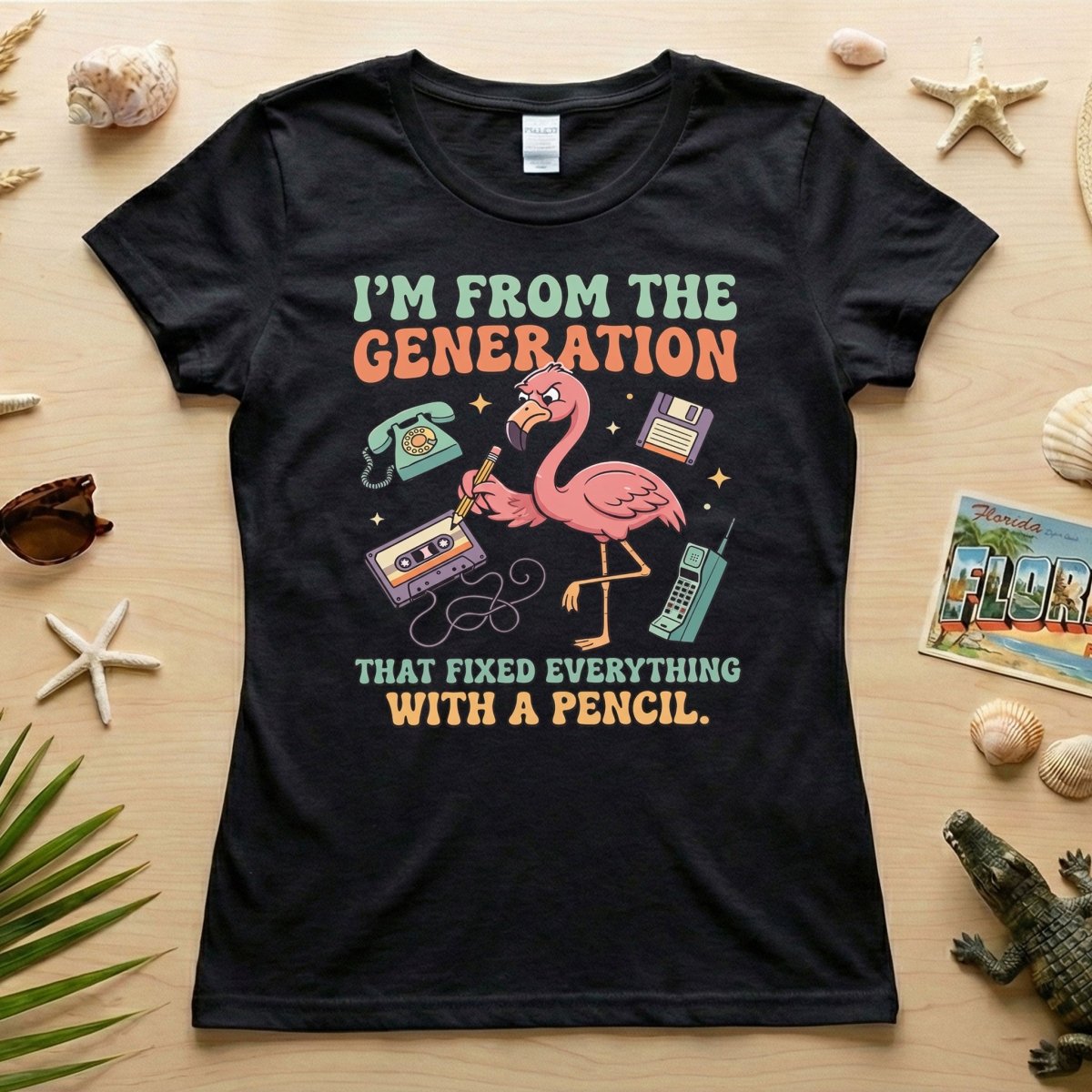 Retro Gen X Funny Flamingo T-Shirt - Fixed Everything With A Pencil Vintage Tech Tee - FlamingoAholic