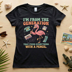 Retro Gen X Funny Flamingo T-Shirt - Fixed Everything With A Pencil Vintage Tech Tee - FlamingoAholic