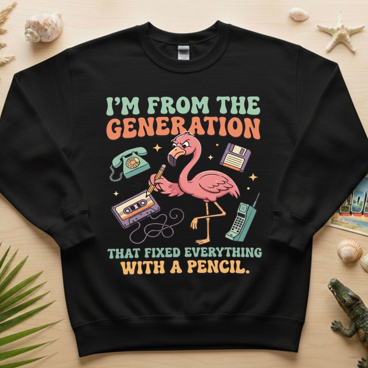 Retro Gen X Funny Flamingo T-Shirt - Fixed Everything With A Pencil Vintage Tech Tee - FlamingoAholic