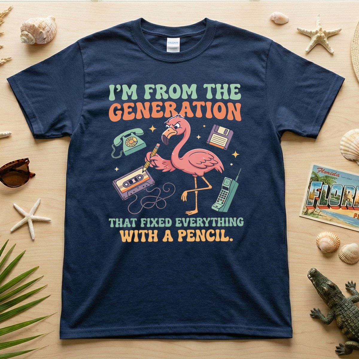 Retro Gen X Funny Flamingo T-Shirt - Fixed Everything With A Pencil Vintage Tech Tee - FlamingoAholic