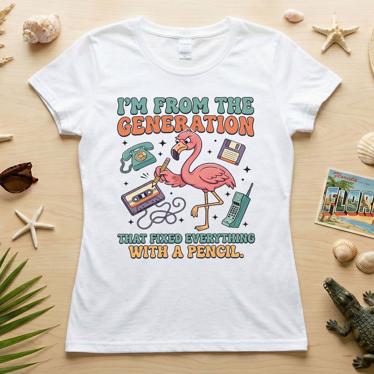 Retro Gen X Funny Flamingo T-Shirt - Fixed Everything With A Pencil Vintage Tech Tee - FlamingoAholic