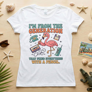 Retro Gen X Funny Flamingo T-Shirt - Fixed Everything With A Pencil Vintage Tech Tee - FlamingoAholic