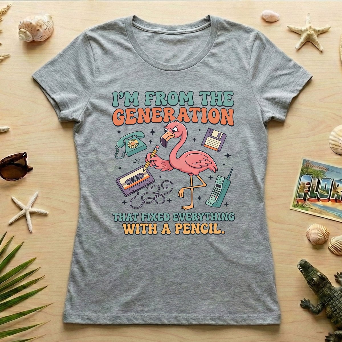 Retro Gen X Funny Flamingo T-Shirt - Fixed Everything With A Pencil Vintage Tech Tee - FlamingoAholic