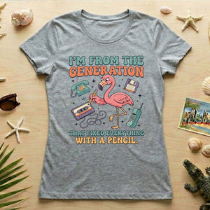 Retro Gen X Funny Flamingo T-Shirt - Fixed Everything With A Pencil Vintage Tech Tee - FlamingoAholic