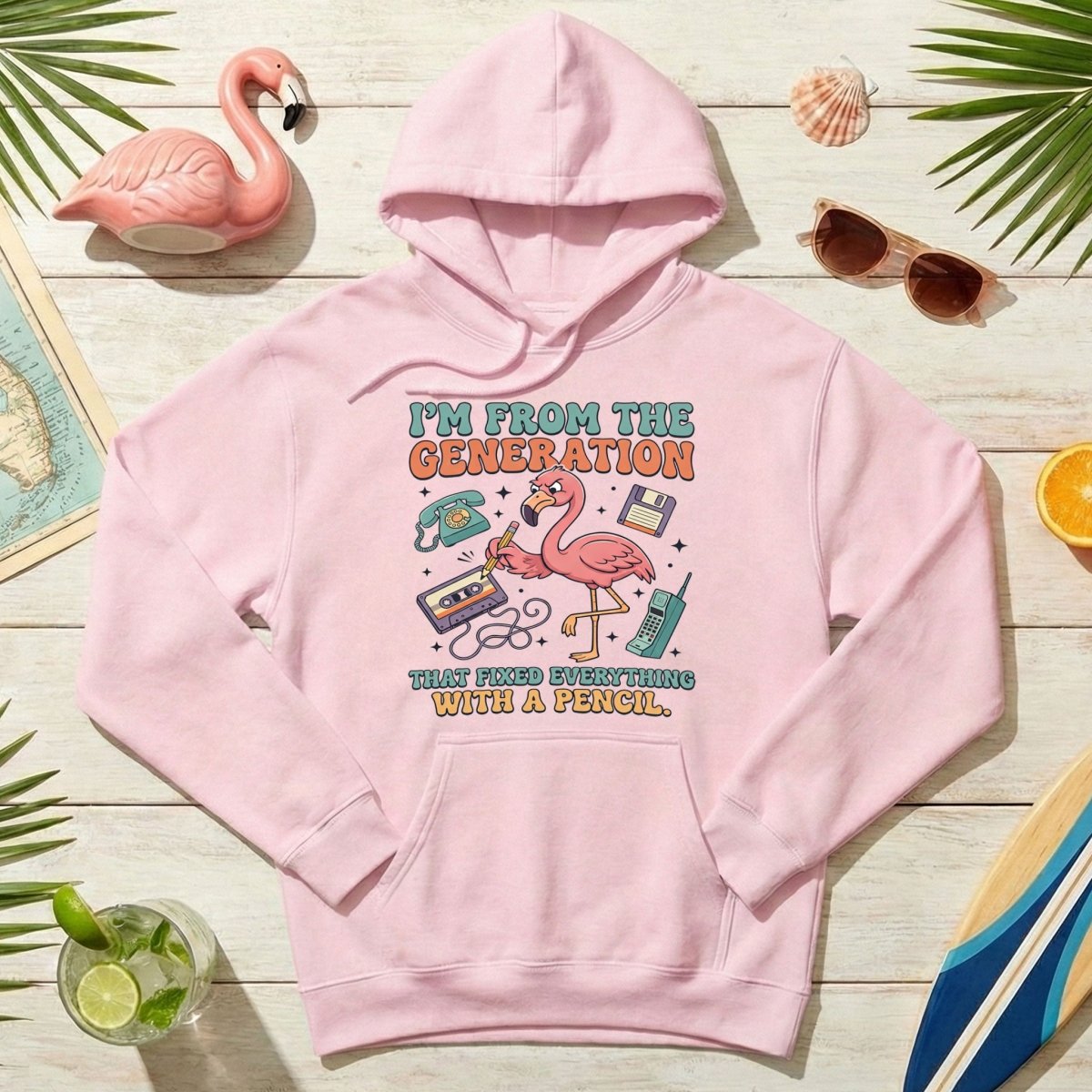Retro Gen X Funny Flamingo T-Shirt - Fixed Everything With A Pencil Vintage Tech Tee - FlamingoAholic