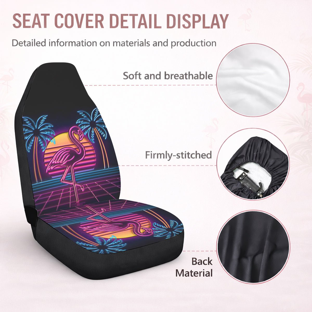Retro Neon Flamingo Car Seat Covers - Cute Tropical Car Accessories for Women - FlamingoAholic
