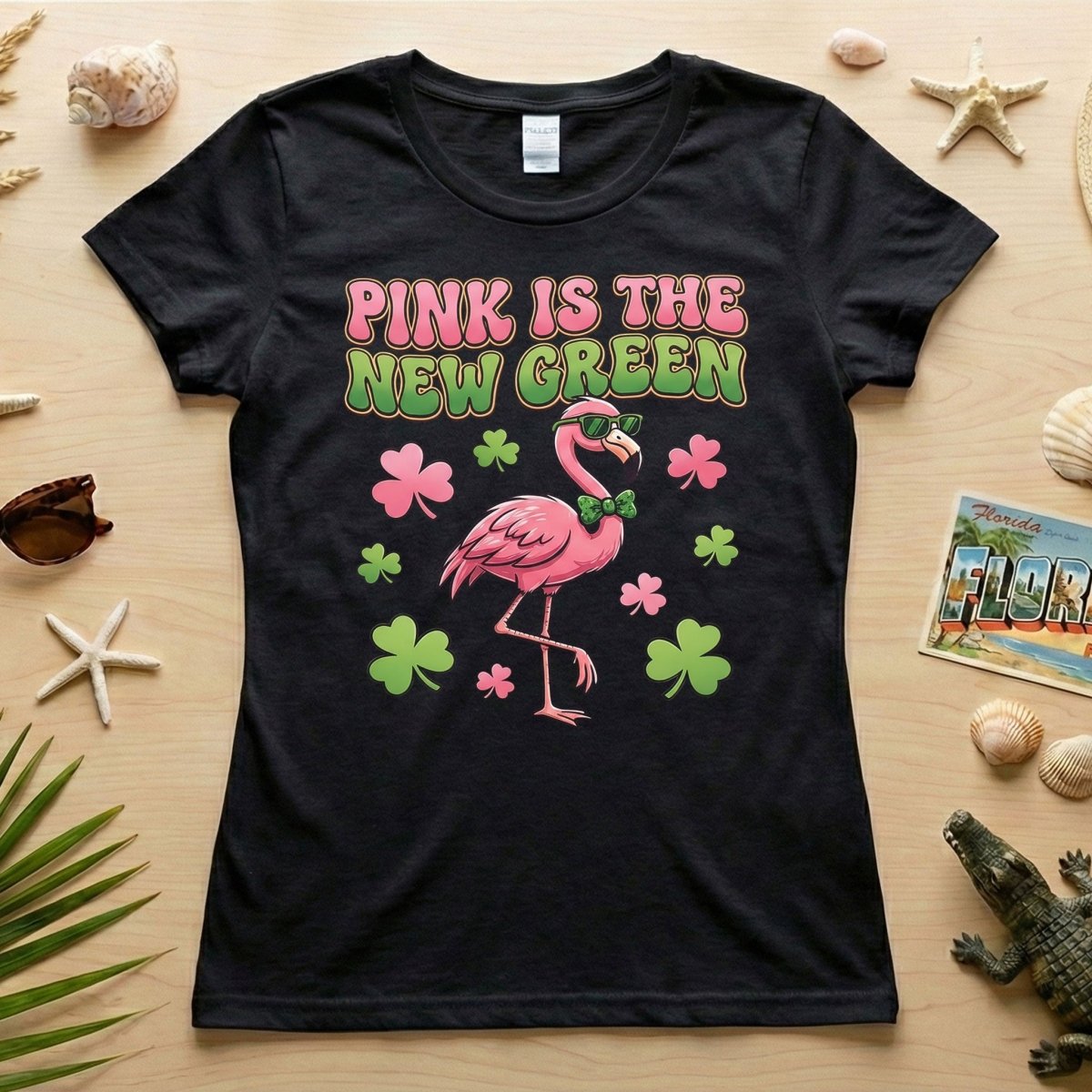 Retro Pink Is The New Green Flamingo St. Patrick's Day T-Shirt - Funny Irish Women's Tee - FlamingoAholic