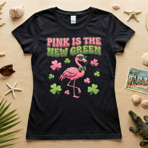 Retro Pink Is The New Green Flamingo St. Patrick's Day T-Shirt - Funny Irish Women's Tee - FlamingoAholic