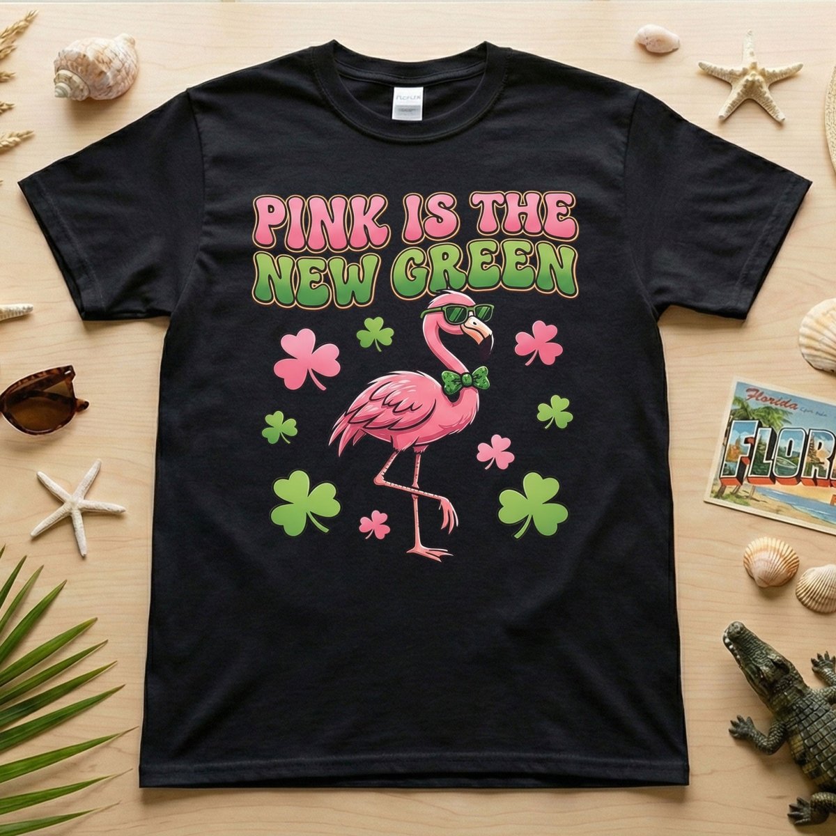 Retro Pink Is The New Green Flamingo St. Patrick's Day T-Shirt - Funny Irish Women's Tee - FlamingoAholic
