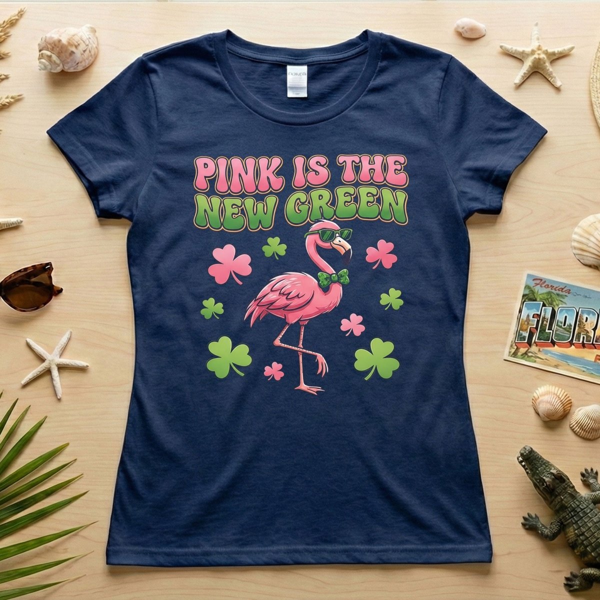 Retro Pink Is The New Green Flamingo St. Patrick's Day T-Shirt - Funny Irish Women's Tee - FlamingoAholic