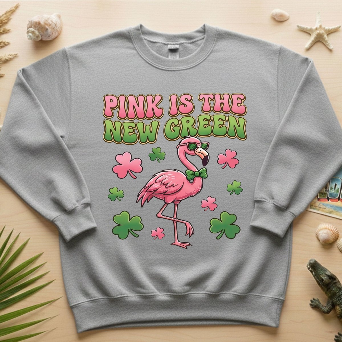 Retro Pink Is The New Green Flamingo St. Patrick's Day T-Shirt - Funny Irish Women's Tee - FlamingoAholic