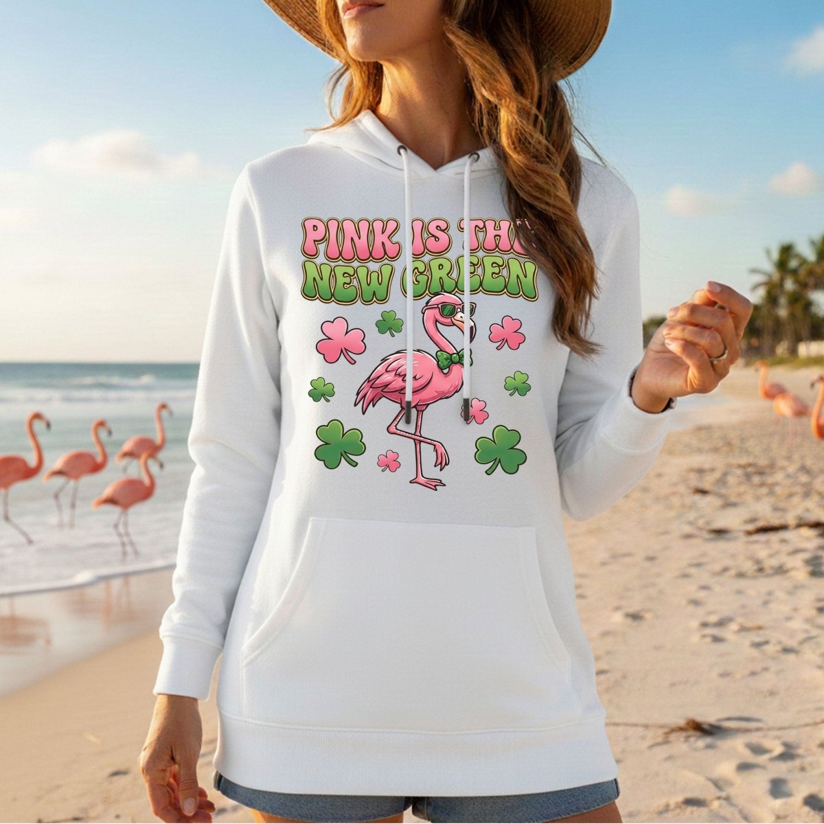 Retro Pink Is The New Green Flamingo St. Patrick's Day T-Shirt - Funny Irish Women's Tee - FlamingoAholic