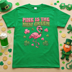 Retro Pink Is The New Green Flamingo St. Patrick's Day T-Shirt - Funny Irish Women's Tee - FlamingoAholic