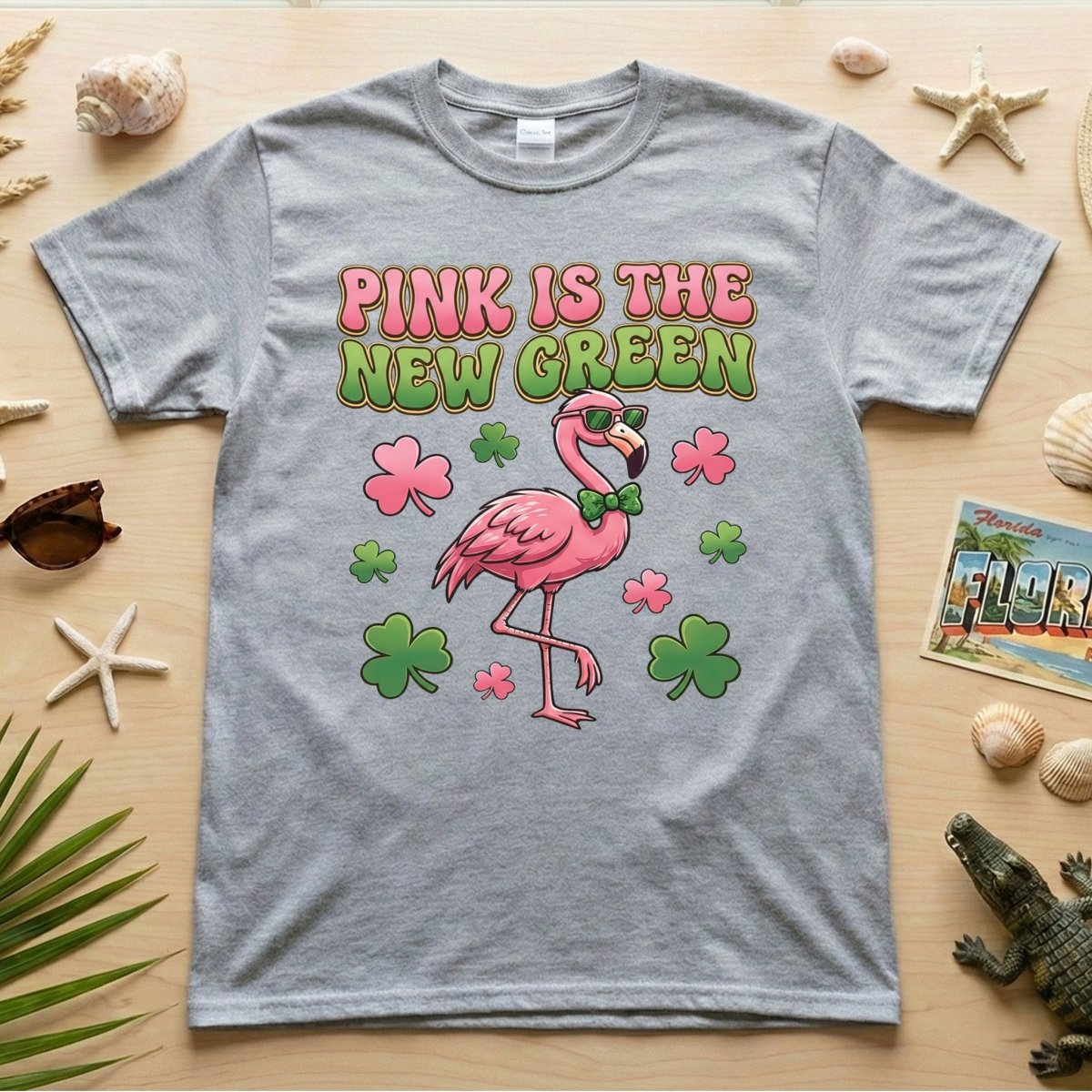 Retro Pink Is The New Green Flamingo St. Patrick's Day T-Shirt - Funny Irish Women's Tee - FlamingoAholic