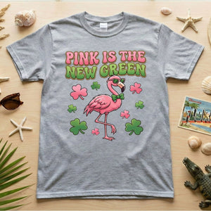 Retro Pink Is The New Green Flamingo St. Patrick's Day T-Shirt - Funny Irish Women's Tee - FlamingoAholic