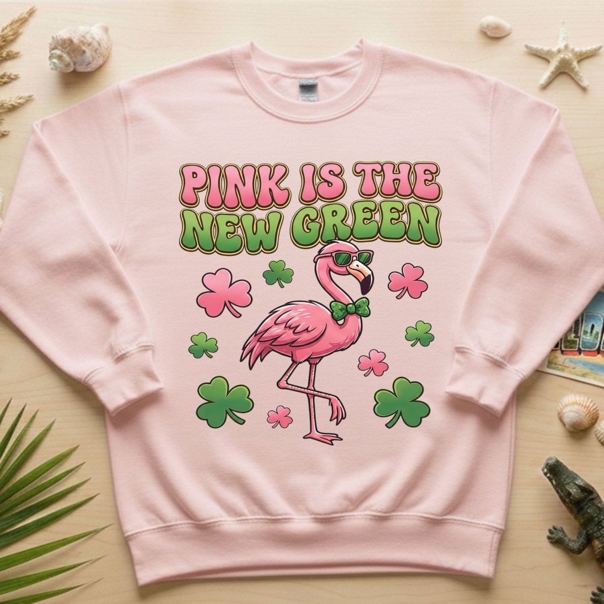 Retro Pink Is The New Green Flamingo St. Patrick's Day T-Shirt - Funny Irish Women's Tee - FlamingoAholic