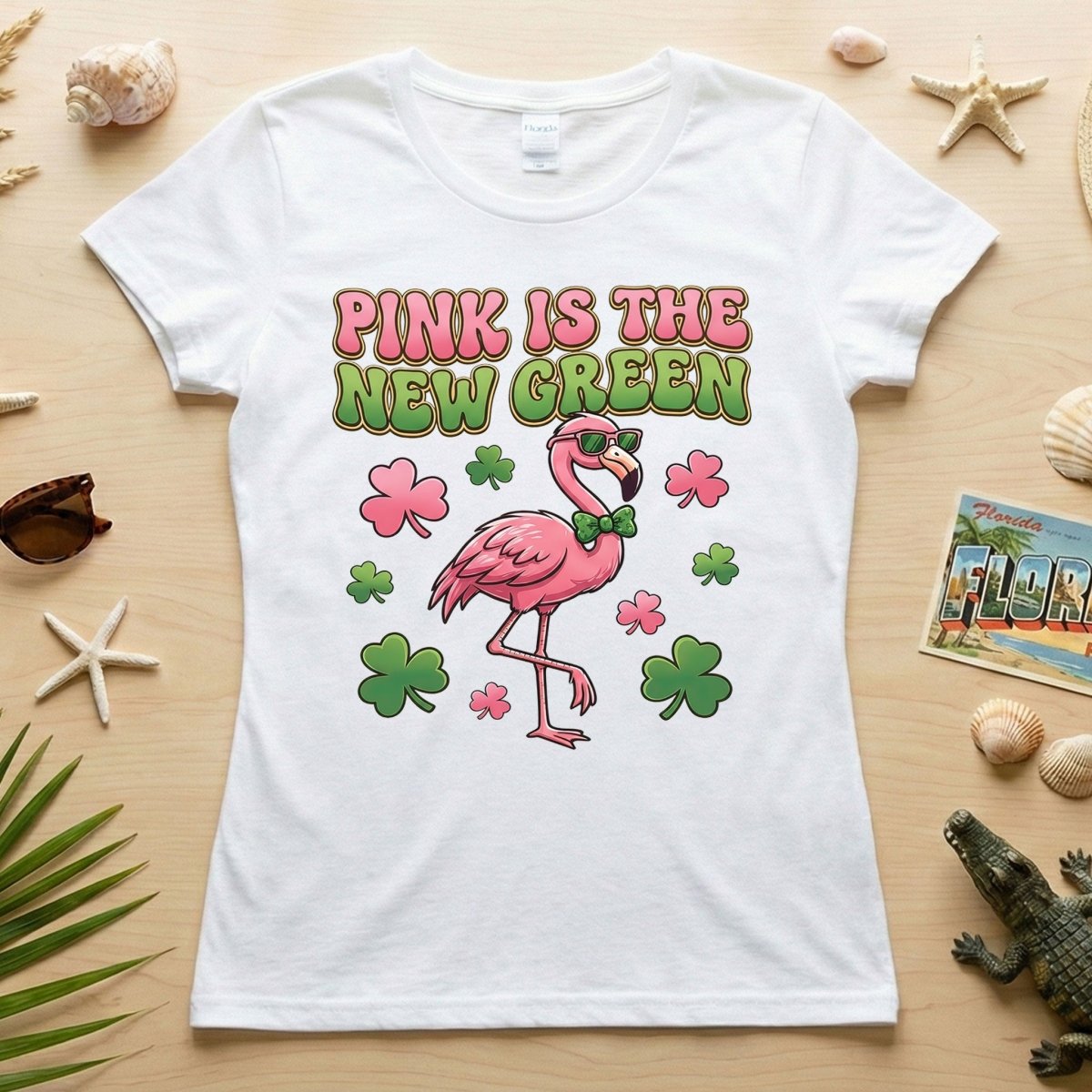 Retro Pink Is The New Green Flamingo St. Patrick's Day T-Shirt - Funny Irish Women's Tee - FlamingoAholic