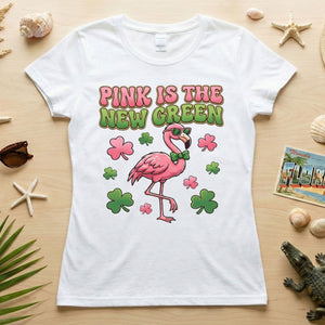 Retro Pink Is The New Green Flamingo St. Patrick's Day T-Shirt - Funny Irish Women's Tee - FlamingoAholic