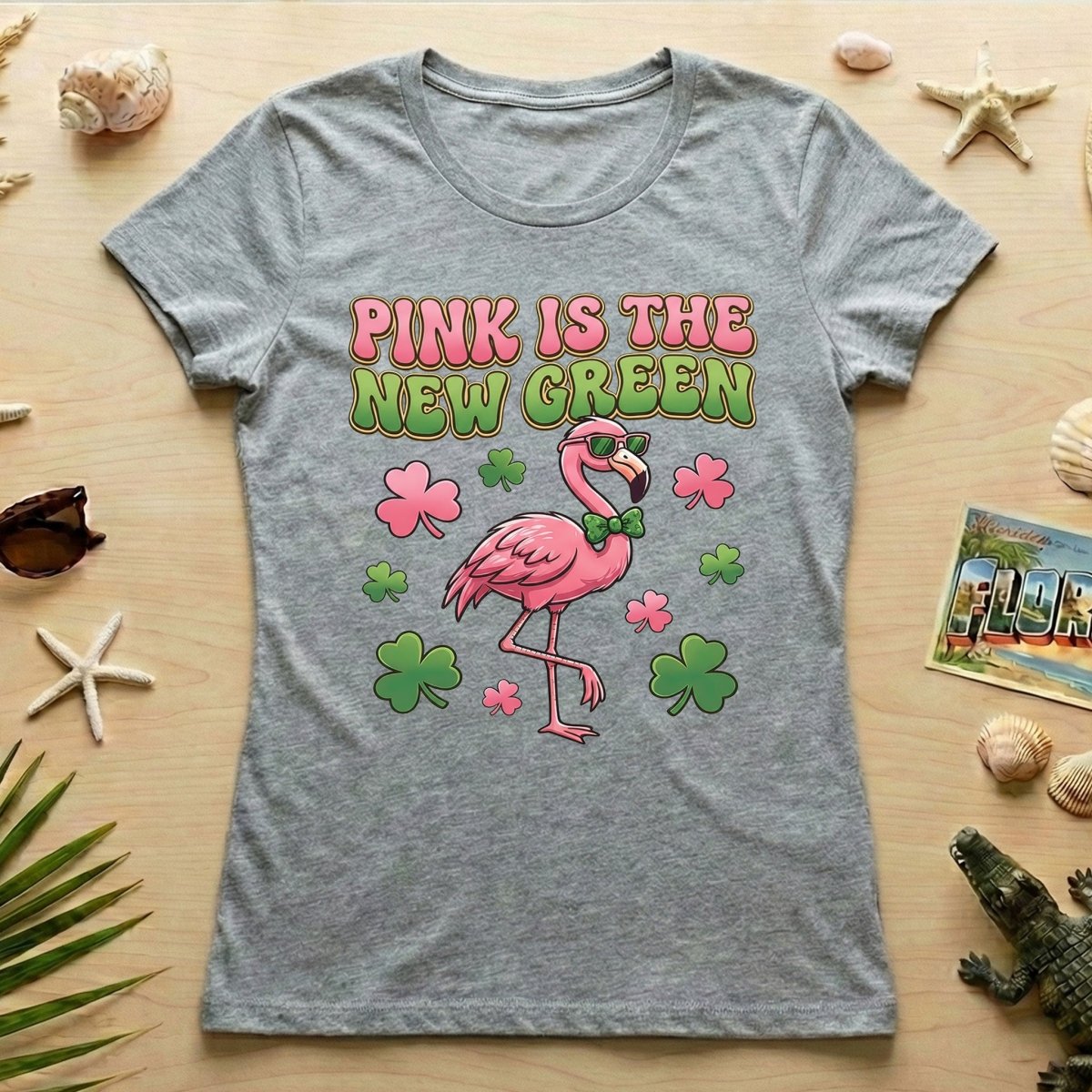 Retro Pink Is The New Green Flamingo St. Patrick's Day T-Shirt - Funny Irish Women's Tee - FlamingoAholic