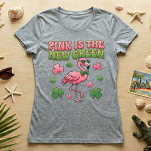 Retro Pink Is The New Green Flamingo St. Patrick's Day T-Shirt - Funny Irish Women's Tee - FlamingoAholic