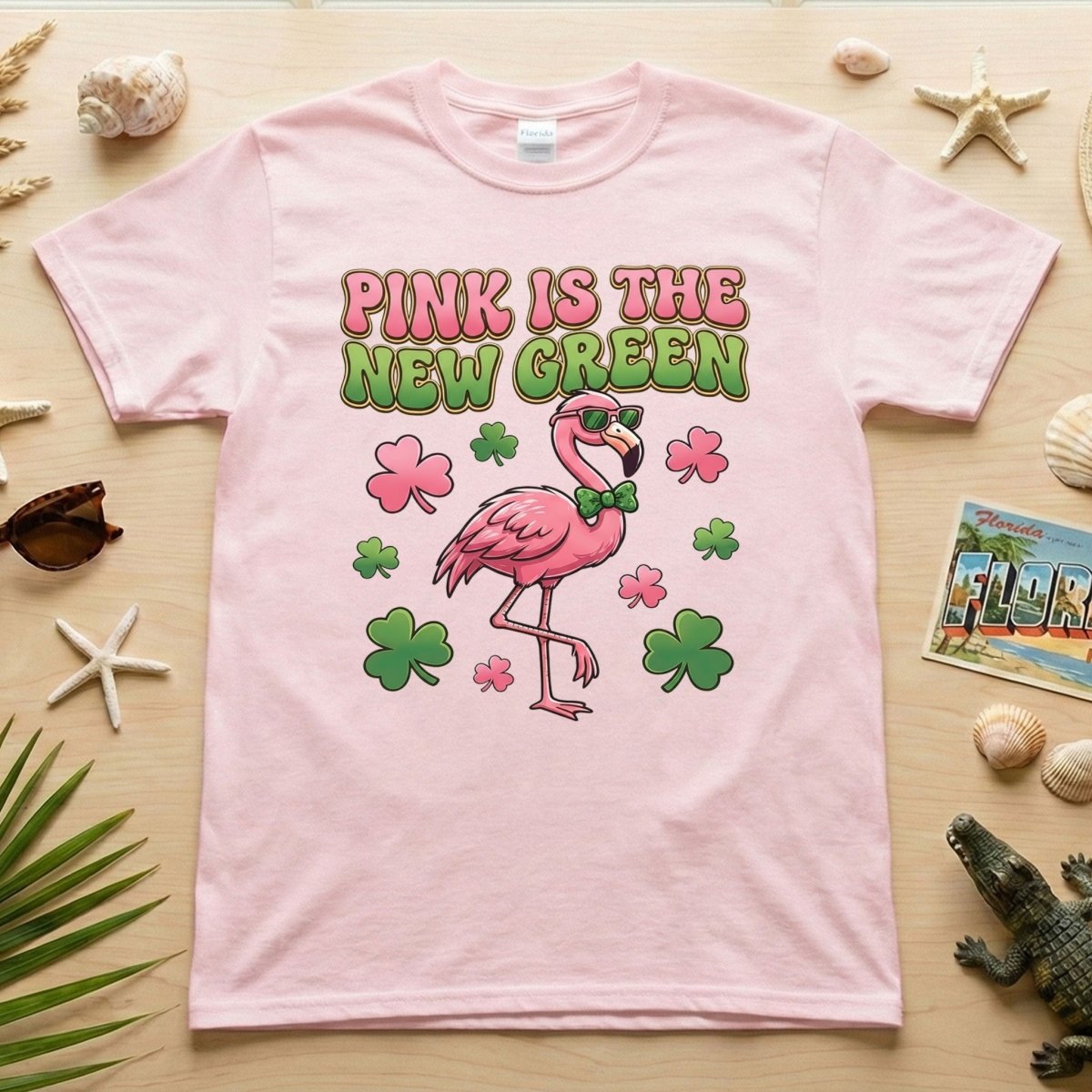 Retro Pink Is The New Green Flamingo St. Patrick's Day T-Shirt - Funny Irish Women's Tee - FlamingoAholic