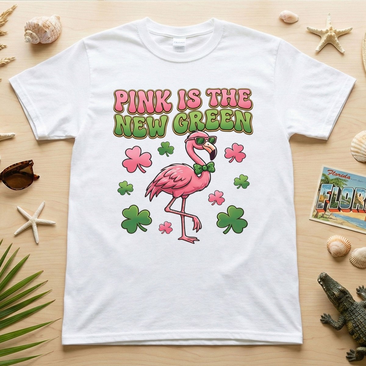 Retro Pink Is The New Green Flamingo St. Patrick's Day T-Shirt - Funny Irish Women's Tee - FlamingoAholic