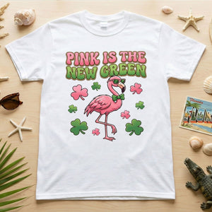 Retro Pink Is The New Green Flamingo St. Patrick's Day T-Shirt - Funny Irish Women's Tee - FlamingoAholic