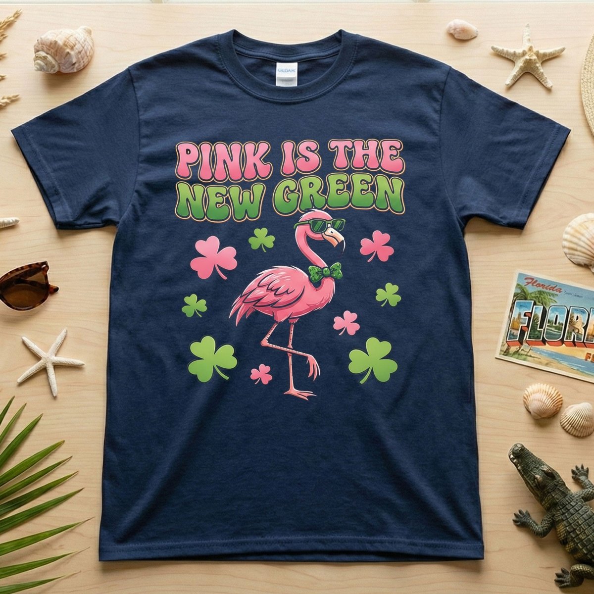 Retro Pink Is The New Green Flamingo St. Patrick's Day T-Shirt - Funny Irish Women's Tee - FlamingoAholic