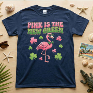 Retro Pink Is The New Green Flamingo St. Patrick's Day T-Shirt - Funny Irish Women's Tee - FlamingoAholic