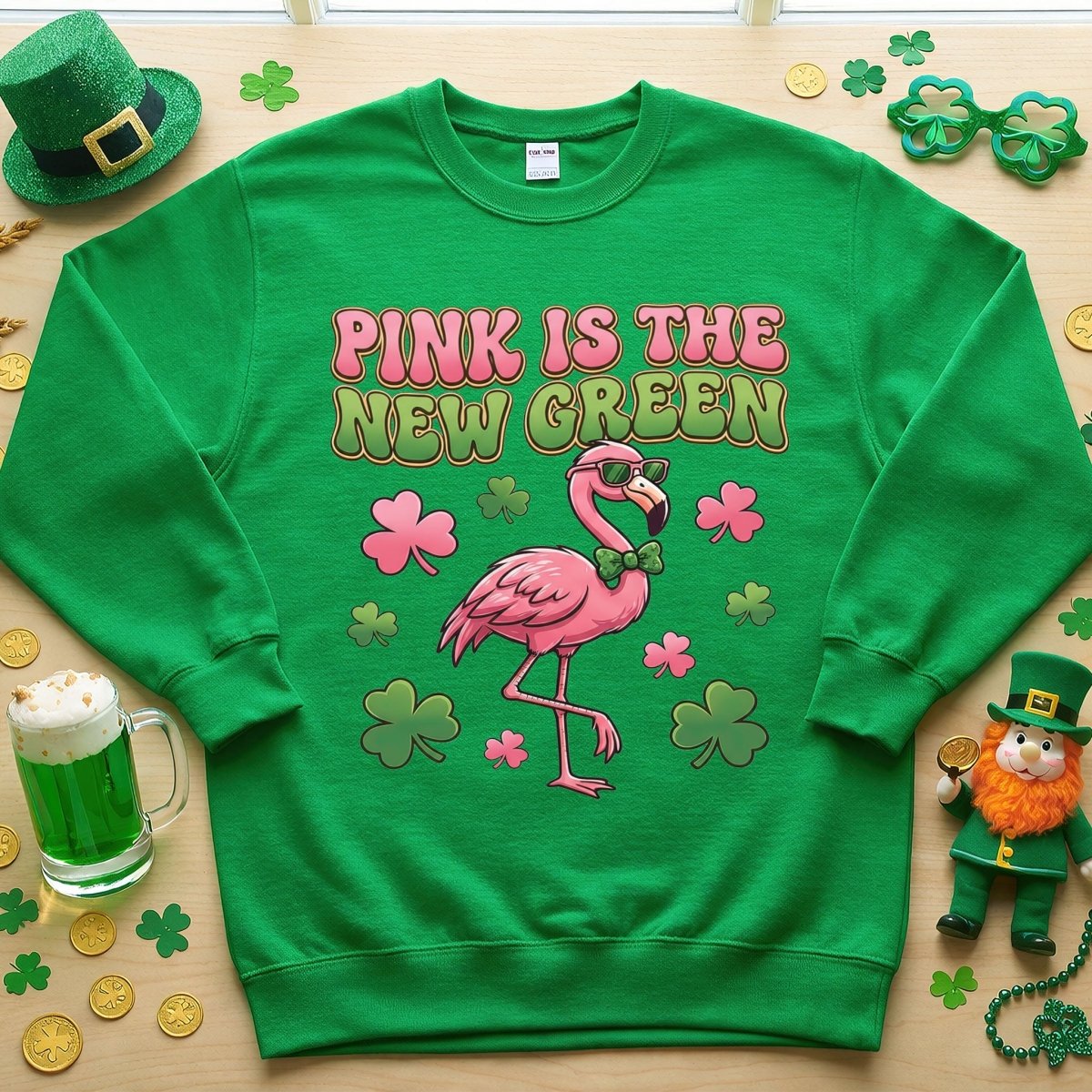 Retro Pink Is The New Green Flamingo St. Patrick's Day T-Shirt - Funny Irish Women's Tee - FlamingoAholic