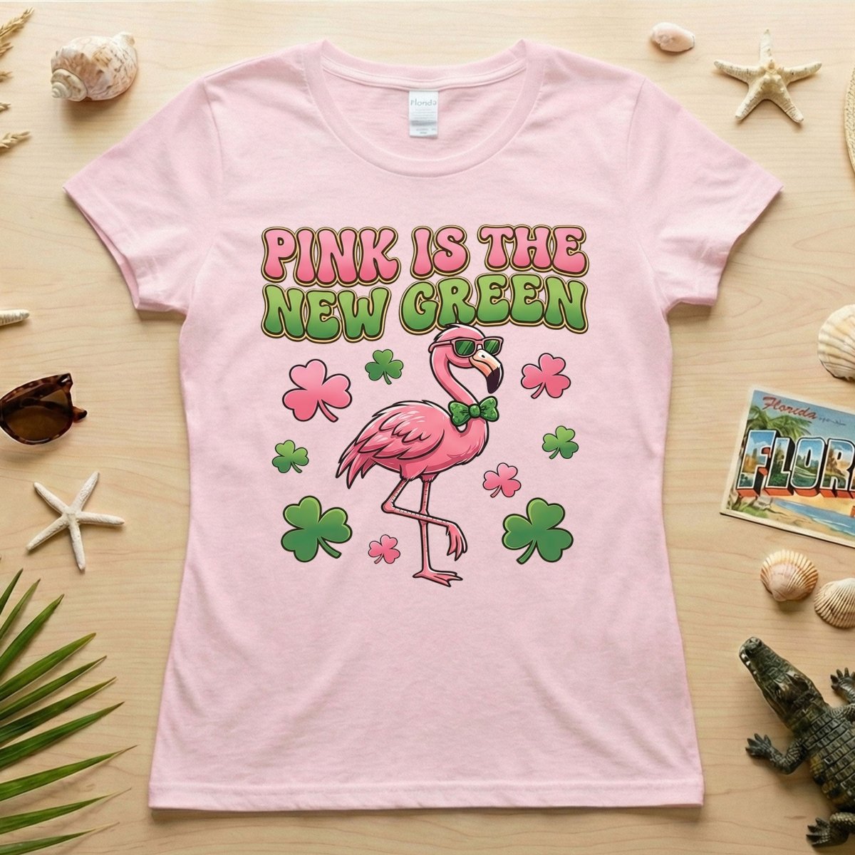 Retro Pink Is The New Green Flamingo St. Patrick's Day T-Shirt - Funny Irish Women's Tee - FlamingoAholic