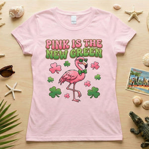 Retro Pink Is The New Green Flamingo St. Patrick's Day T-Shirt - Funny Irish Women's Tee - FlamingoAholic