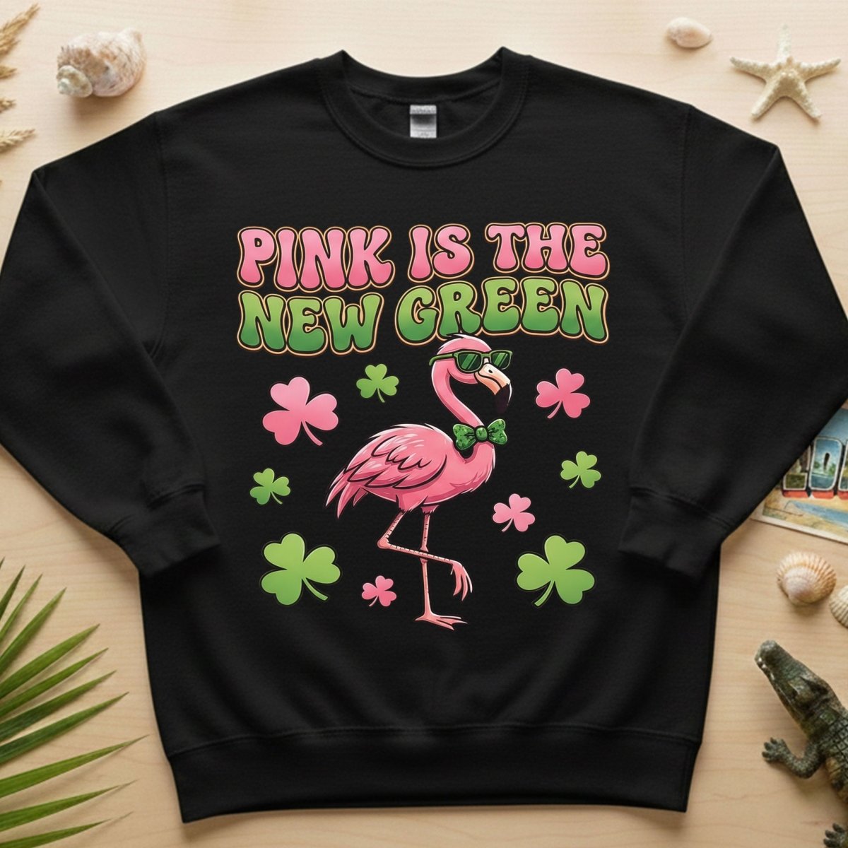 Retro Pink Is The New Green Flamingo St. Patrick's Day T-Shirt - Funny Irish Women's Tee - FlamingoAholic