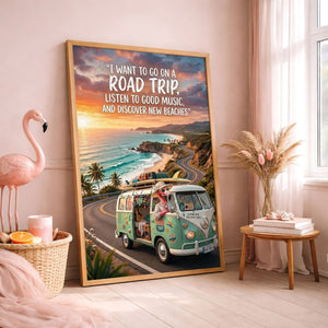 Road Trip Flamingo Poster – Beach Travel Tropical Wall Art - FlamingoAholic