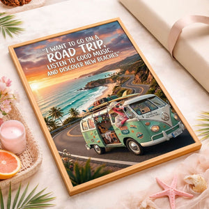 Road Trip Flamingo Poster – Beach Travel Tropical Wall Art - FlamingoAholic