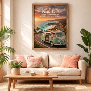 Road Trip Flamingo Poster – Beach Travel Tropical Wall Art - FlamingoAholic