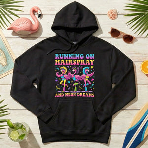 Running on Hairspray and Neon Dreams T-Shirt - Funny 80s Aerobics Retro Flamingo Tee - FlamingoAholic