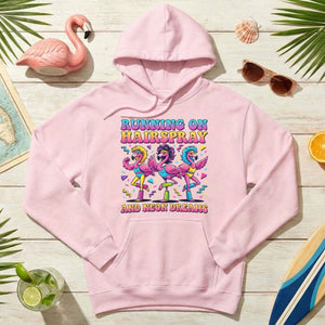 Running on Hairspray and Neon Dreams T-Shirt - Funny 80s Aerobics Retro Flamingo Tee - FlamingoAholic