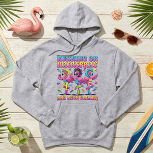 Running on Hairspray and Neon Dreams T-Shirt - Funny 80s Aerobics Retro Flamingo Tee - FlamingoAholic