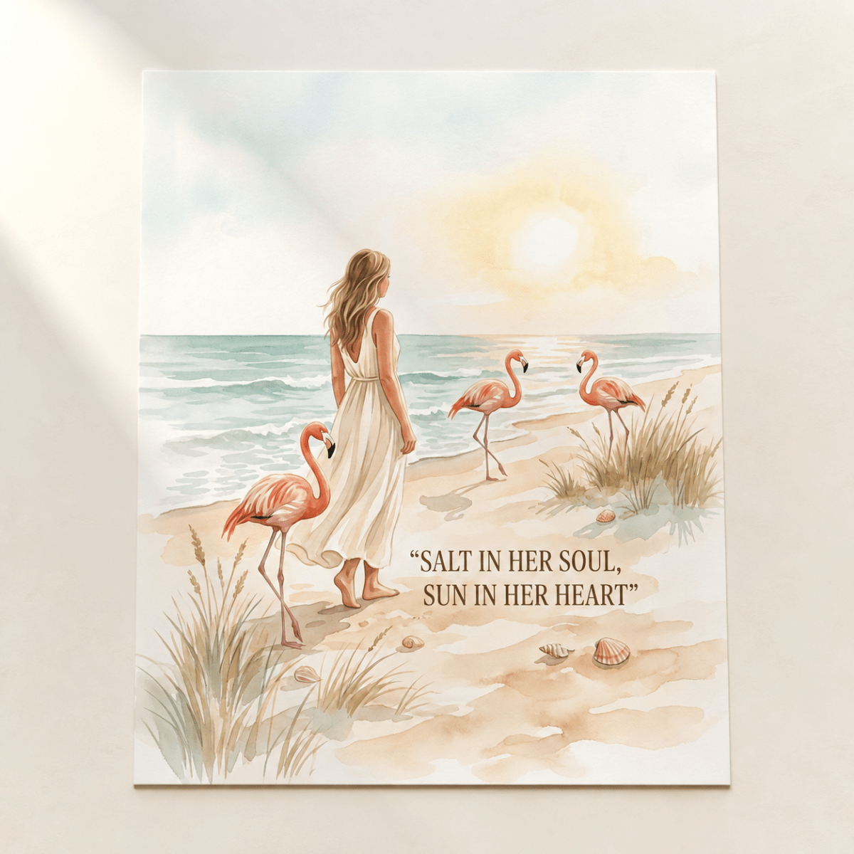 Salt in Her Soul Sun in Her Heart Poster, Flamingo Beach Wall Art, Coastal Wall Decor for Women - FlamingoAholic