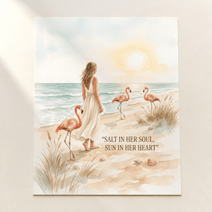 Salt in Her Soul Sun in Her Heart Poster, Flamingo Beach Wall Art, Coastal Wall Decor for Women - FlamingoAholic