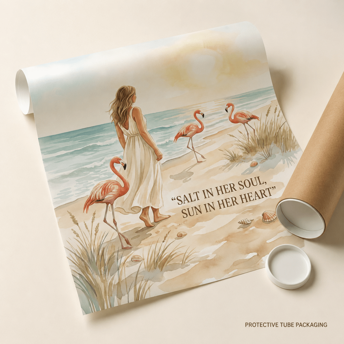 Salt in Her Soul Sun in Her Heart Poster, Flamingo Beach Wall Art, Coastal Wall Decor for Women - FlamingoAholic