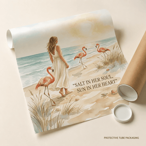 Salt in Her Soul Sun in Her Heart Poster, Flamingo Beach Wall Art, Coastal Wall Decor for Women - FlamingoAholic