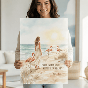 Salt in Her Soul Sun in Her Heart Poster, Flamingo Beach Wall Art, Coastal Wall Decor for Women - FlamingoAholic