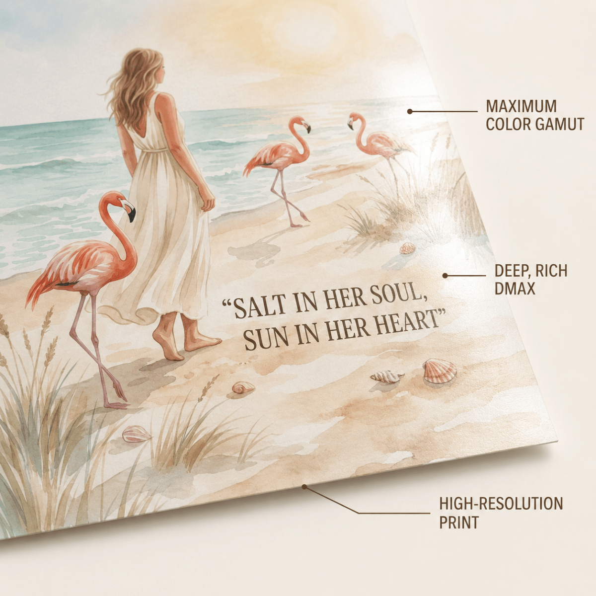 Salt in Her Soul Sun in Her Heart Poster, Flamingo Beach Wall Art, Coastal Wall Decor for Women - FlamingoAholic