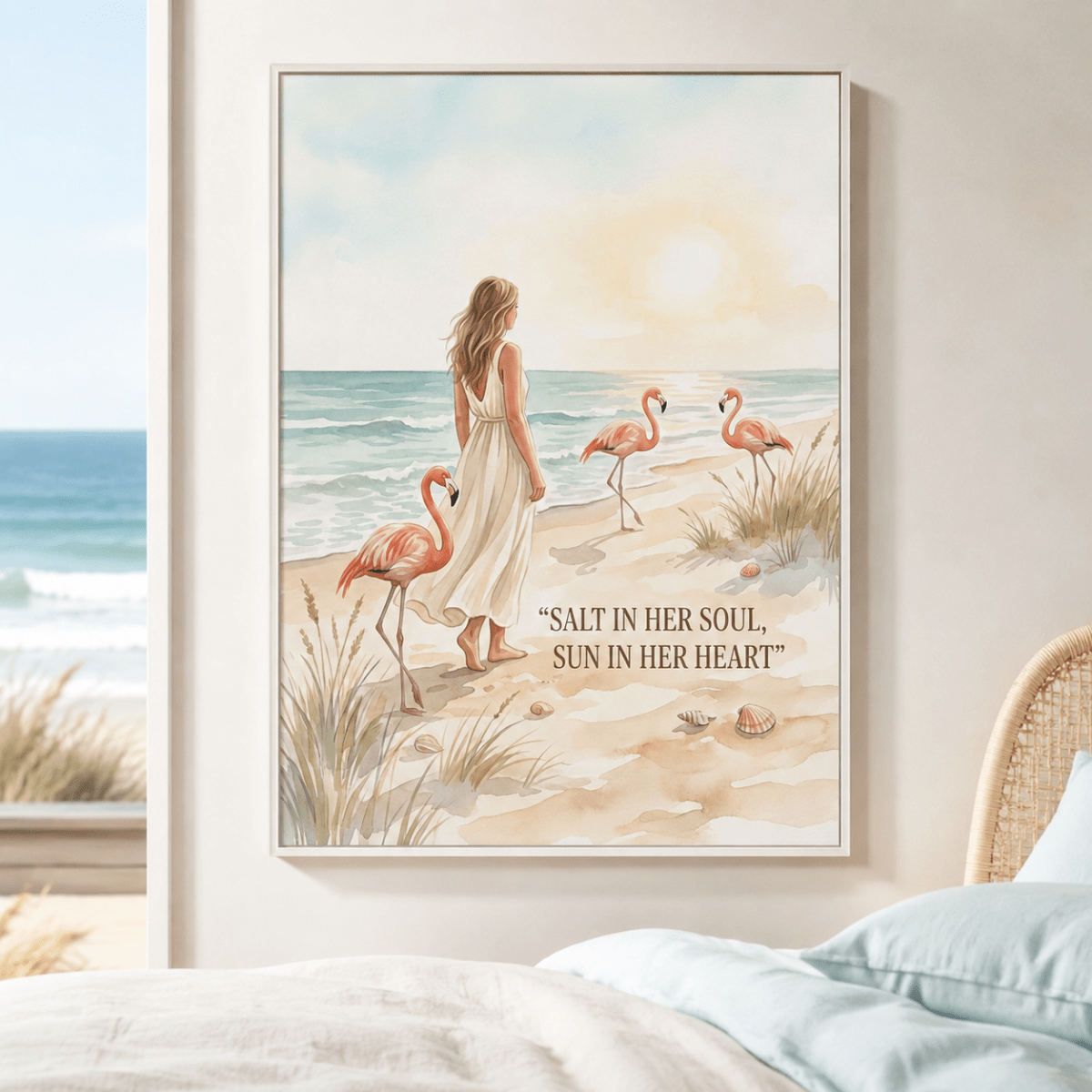 Salt in Her Soul Sun in Her Heart Poster, Flamingo Beach Wall Art, Coastal Wall Decor for Women - FlamingoAholic