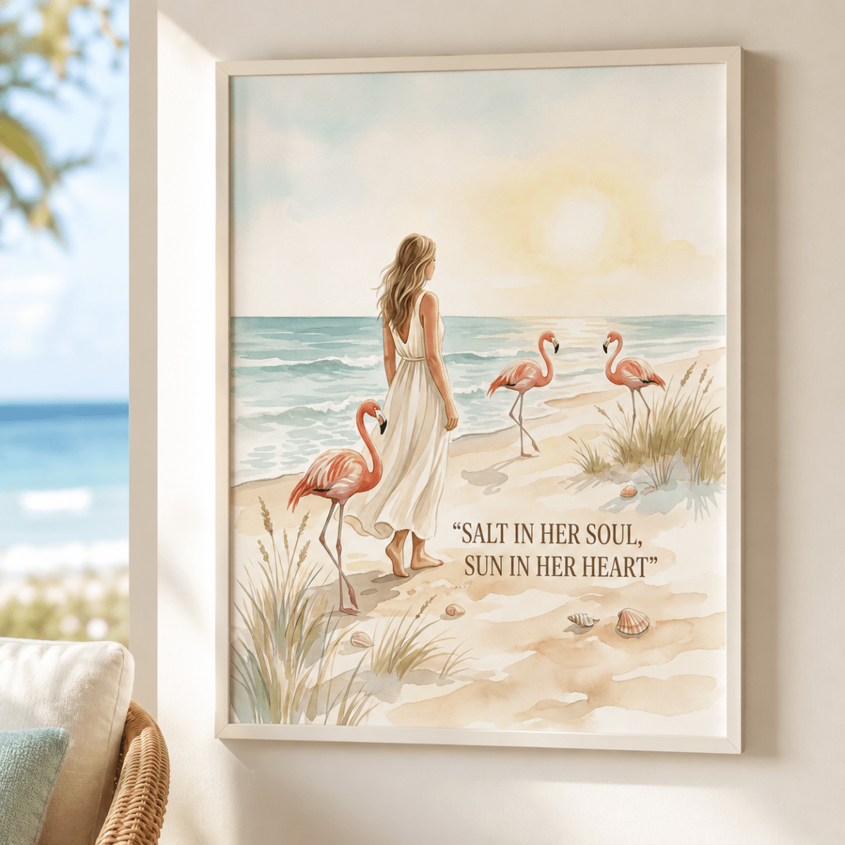 Salt in Her Soul Sun in Her Heart Poster, Flamingo Beach Wall Art, Coastal Wall Decor for Women - FlamingoAholic