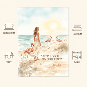 Salt in Her Soul Sun in Her Heart Poster, Flamingo Beach Wall Art, Coastal Wall Decor for Women - FlamingoAholic