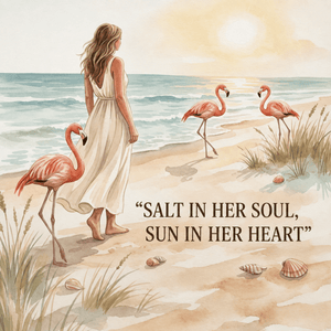 Salt in Her Soul Sun in Her Heart Poster, Flamingo Beach Wall Art, Coastal Wall Decor for Women - FlamingoAholic
