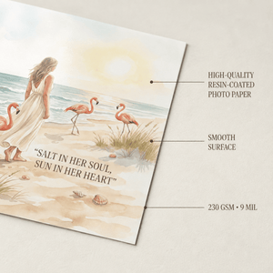 Salt in Her Soul Sun in Her Heart Poster, Flamingo Beach Wall Art, Coastal Wall Decor for Women - FlamingoAholic